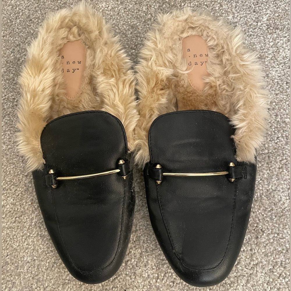 A New Day slip on faux fur mule loafers